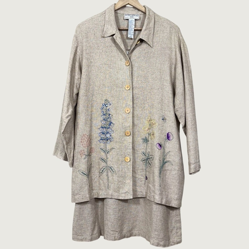 Jessica Howard Linen Blend Dress Jacket Set Womens 8P‎ Embroidered Floral